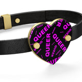 "be queer" queer Leather Bracelet (black and pink all over print)