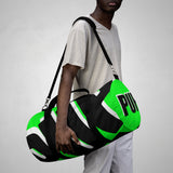 PUP custom Duffle Bag over sized black and white on bright green graphic