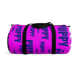 custom all over multi color pup and puppy on bright magenta Duffle Bag