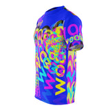 woof! cmyk on blue all gender AOP Cut & Sew Tee