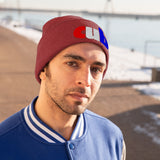 embroidered cub Knit Beanie red white and blue