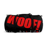 custom pup woof puppy pupper Duffle Bag red lt grey black