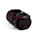 custom wolf pup hybrid Arooo! Duffle Bag crimson dark grey navy hued dark grey