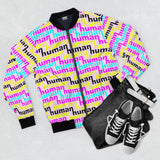 human just like you cmyk on pink all gender AOP Bomber Jacket (traditional men's cut)