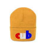 embroidered cub Knit Beanie red white and blue
