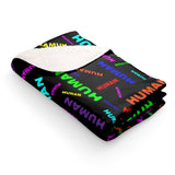 be human, human Sherpa Fleece Blanket (bright rainbow and black all over print)