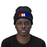 embroidered cub Knit Beanie red white and blue