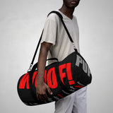 custom pup woof puppy pupper Duffle Bag red lt grey black