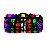 "be upstander" upstander Duffle Bag (rainbow all over graphic)