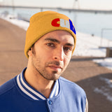 embroidered cub Knit Beanie red white and blue