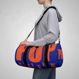custom puppy Duffle Bag "PUP" dark blue and dark orange version three