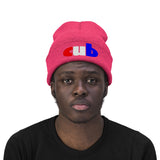 embroidered cub Knit Beanie red white and blue