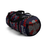 custom wolf pup hybrid Arooo! Duffle Bag crimson dark grey navy hued dark grey