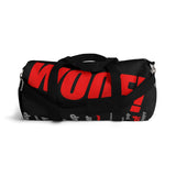 custom pup woof puppy pupper Duffle Bag red lt grey black