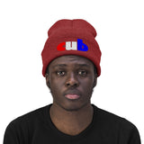 embroidered cub Knit Beanie red white and blue