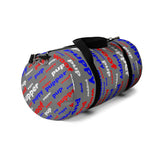 Pup puppy pupper woof custom Duffle Bag red white blue and grey
