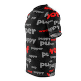 custom concept pup AOP Cut & Sew Tee lt grey black red puppy pupper woof