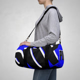PUP custom Duffle Bag over sized black and white on blue graphic