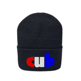embroidered cub Knit Beanie red white and blue