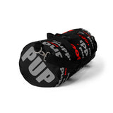 custom pup woof puppy pupper Duffle Bag red lt grey black