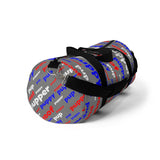 Pup puppy pupper woof custom Duffle Bag red white blue and grey