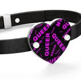 "be queer" queer Leather Bracelet (black and pink all over print)