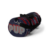 custom wolf pup hybrid Arooo! Duffle Bag crimson dark grey navy hued dark grey