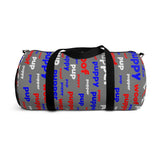 Pup puppy pupper woof custom Duffle Bag red white blue and grey