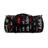 custom pup woof puppy pupper Duffle Bag red lt grey black