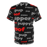 custom concept pup AOP Cut & Sew Tee lt grey black red puppy pupper woof