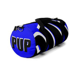 PUP custom Duffle Bag over sized black and white on blue graphic