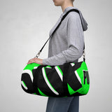 PUP custom Duffle Bag over sized black and white on bright green graphic
