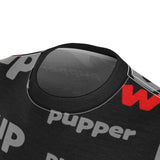 custom concept pup AOP Cut & Sew Tee lt grey black red puppy pupper woof