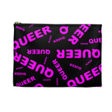 "be queer" queer Accessory Pouch (black and pink all over print)
