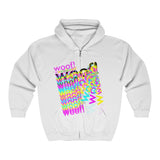 woof! CMYK all gender Heavy Blend™ Full Zip Hooded Sweatshirt
