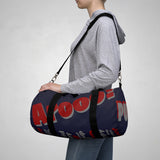 custom wolf pup hybrid Arooo! Duffle Bag crimson dark grey navy hued dark grey