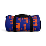 custom puppy Duffle Bag "PUP" dark blue and dark orange version three