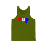 Pup all gender Jersey Tank with available contrast ringer design.