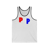 Pup all gender Jersey Tank with available contrast ringer design.