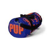 custom puppy Duffle Bag "PUP" dark blue and dark orange version three