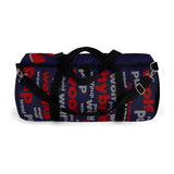 custom wolf pup hybrid Arooo! Duffle Bag crimson dark grey navy hued dark grey