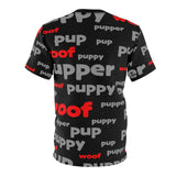 custom concept pup AOP Cut & Sew Tee lt grey black red puppy pupper woof