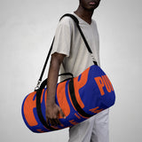 custom puppy Duffle Bag "PUP" dark blue and dark orange version three