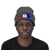 embroidered cub Knit Beanie red white and blue