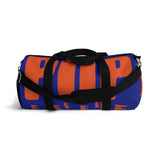custom puppy Duffle Bag "PUP" dark blue and dark orange version three