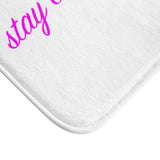 stay curious, be wonderful Bath Mat (pink on white print)
