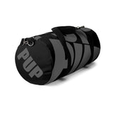 custom grey on black background pup Duffle Bag