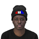 embroidered cub Knit Beanie red white and blue