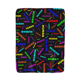 be human, human Sherpa Fleece Blanket (bright rainbow and black all over print)