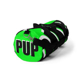 PUP custom Duffle Bag over sized black and white on bright green graphic